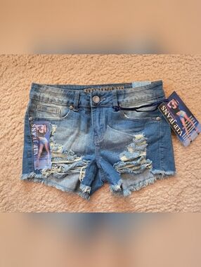VIP Distressed Denim Jean Shorts - Blue
